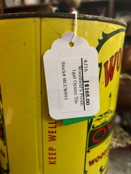 Woodfield's Fresh Oysters Advertising Tin