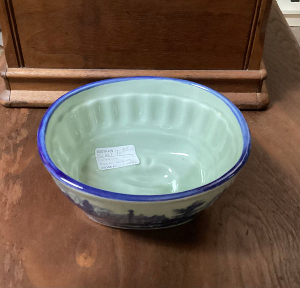 Ironstone Pudding Mold Blue Victorian Scene