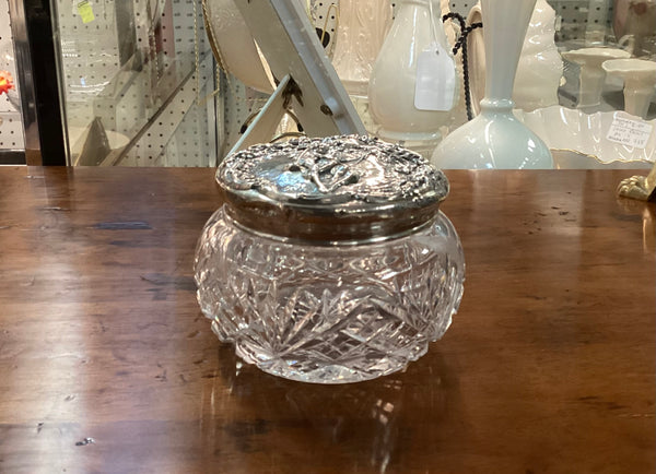 Antique Foster & Bailey Sterling Silver Art Nouveau Repousse Lidded Glass Vanity Jar