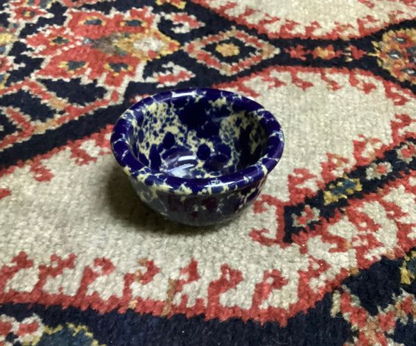 Miniature Bennington Pottery Bowl Blue Agate Glaze