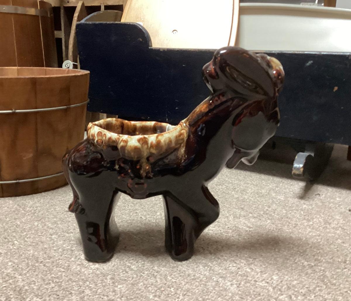 Brown Drip Pottery Donkey Planter Williamsburg Antique Mall