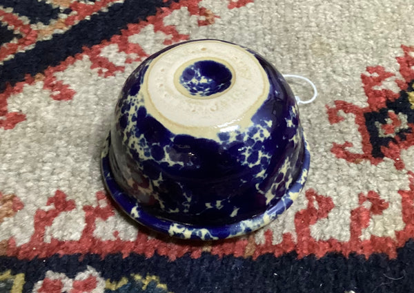 Miniature Bennington Pottery Bowl Blue Agate Glaze