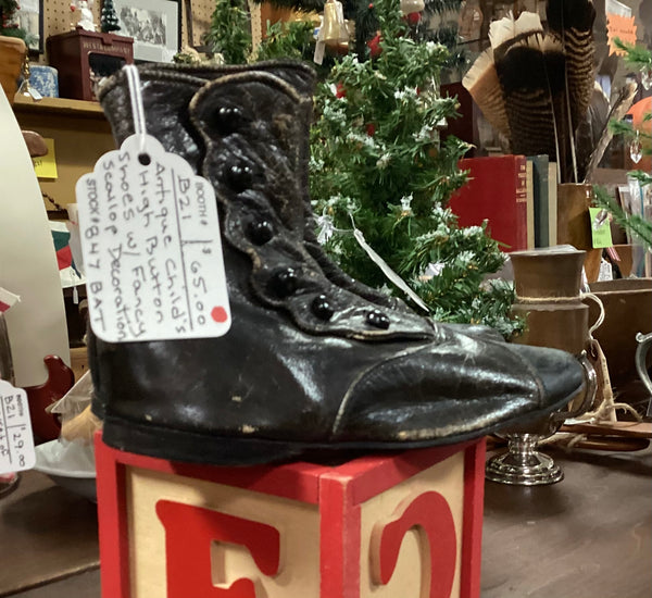 Pair of Antique Children's High Button Shoes