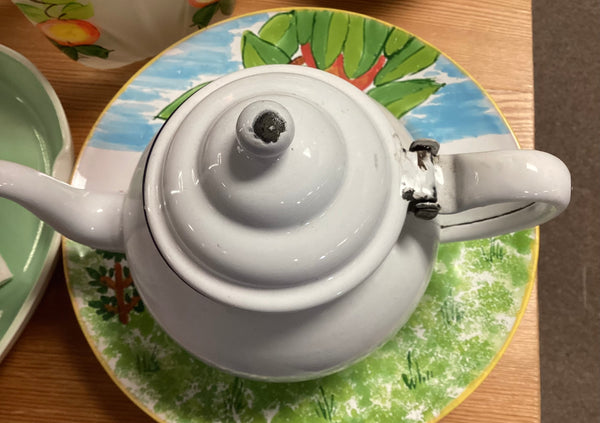 White Enamelware Teapot