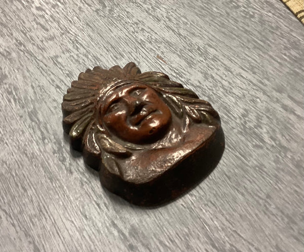 Painted Cast Iron American Indian Paperweight