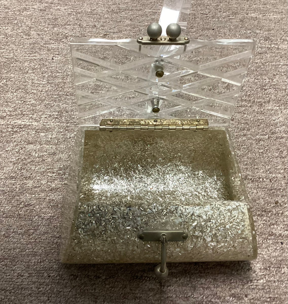 Lucite Purse Silver Confetti