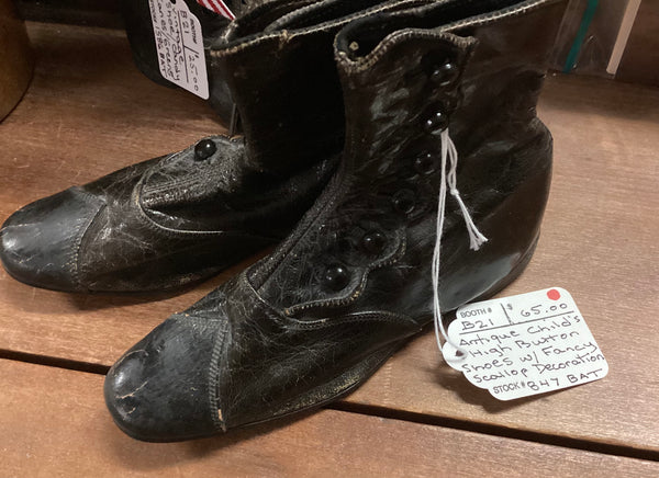 Pair of Antique Children's High Button Shoes