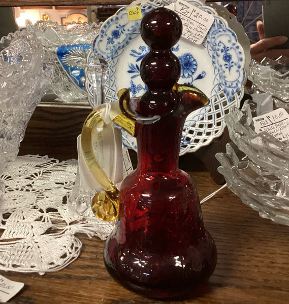 Rainbow Art Glass Co. Amberina Crackle Glass Cruet w/ Stopper