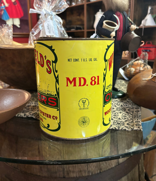 Woodfield's Fresh Oysters Advertising Tin