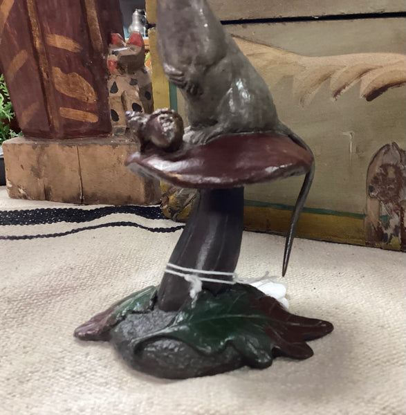 D.H. Turner Signed 1990 Bronze Mouse on Mushroom Sculpture