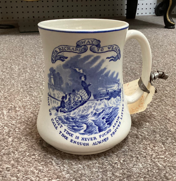 Poor Richard’s Way to Wealth Blue & White Transferware Mug