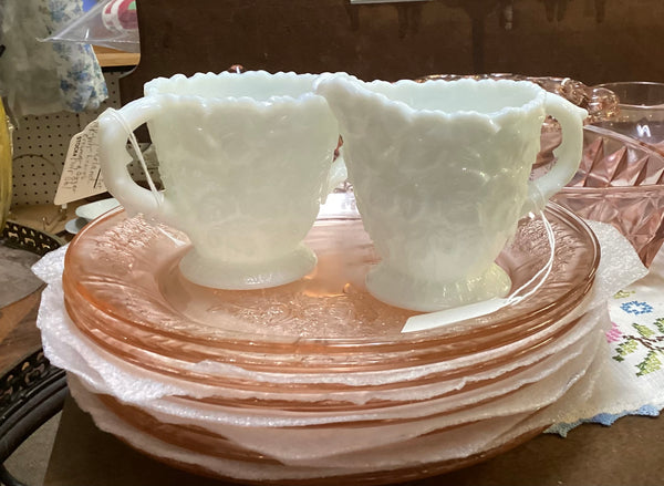 Westmoreland White Milk Glass "Bramble" Cream & Sugar Set