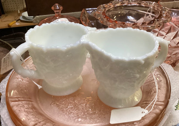 Westmoreland White Milk Glass "Bramble" Cream & Sugar Set