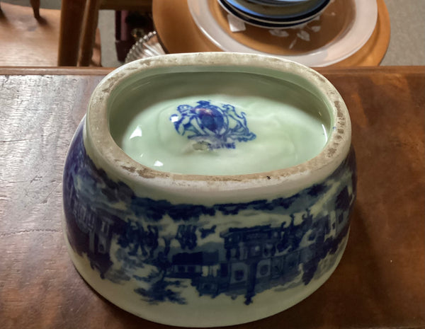 Ironstone Pudding Mold Blue Victorian Scene