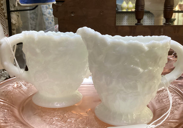 Westmoreland White Milk Glass "Bramble" Cream & Sugar Set