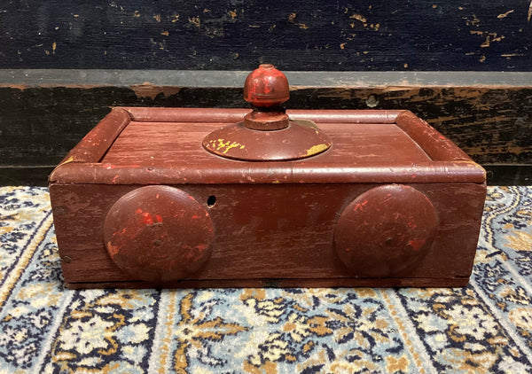 Primitive Painted Wood Slide Top Spice Box