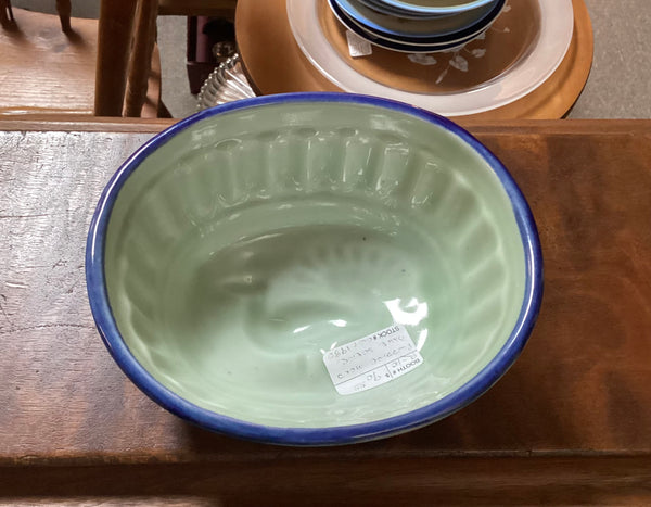 Ironstone Pudding Mold Blue Victorian Scene