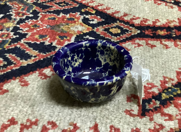 Miniature Bennington Pottery Bowl Blue Agate Glaze