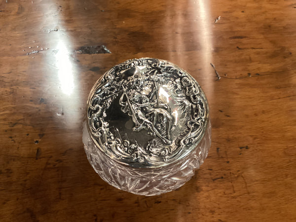 Antique Foster & Bailey Sterling Silver Art Nouveau Repousse Lidded Glass Vanity Jar