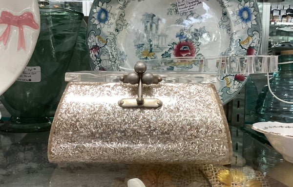 Lucite Purse Silver Confetti