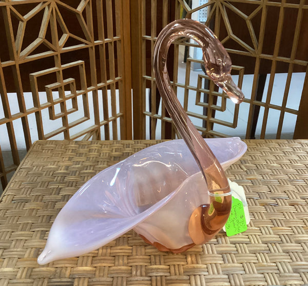 Duncan & Miller Pink Opalescent Glass Swan Console Bowl