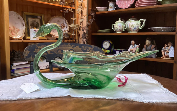 Blown Art Glass Swan Console Bowl