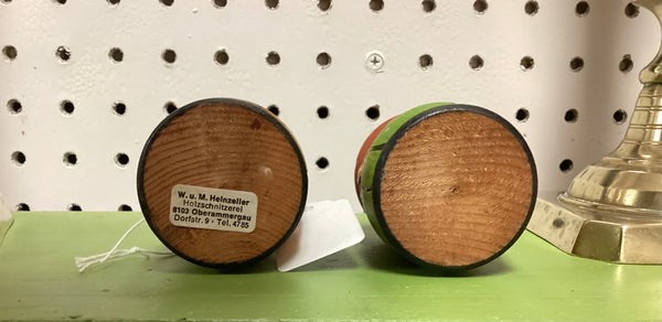 W.u.M Heinzeller Carved Painted Wood Man and Woman Salt & Pepper Shaker Set Germany