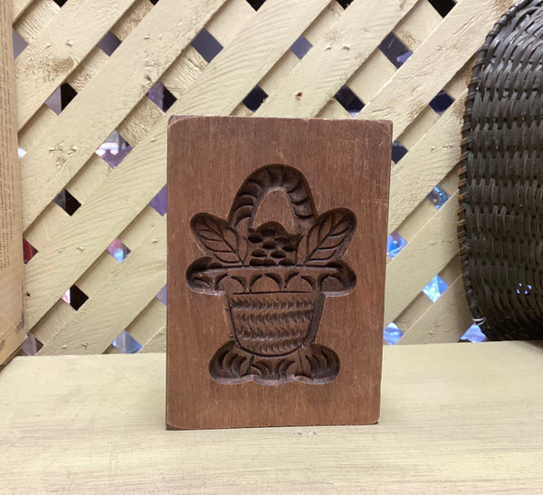 Wooden Dutch Floral Basket Cookie Mold