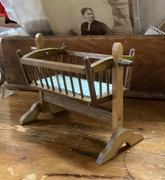 Wooden Dollhouse Miniature Swinging Cradle
