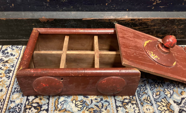 Primitive Painted Wood Slide Top Spice Box