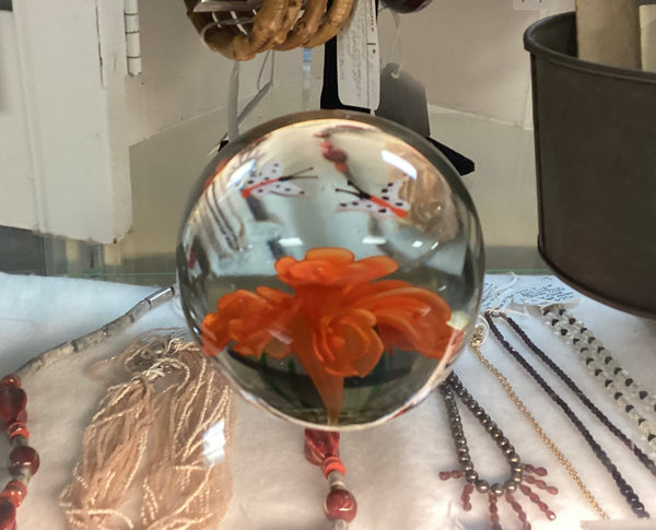 Art Glass Butterfly & Flower Paperweight