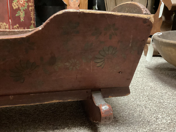 Primitive Painted Wood Doll Cradle w/ Original Paint