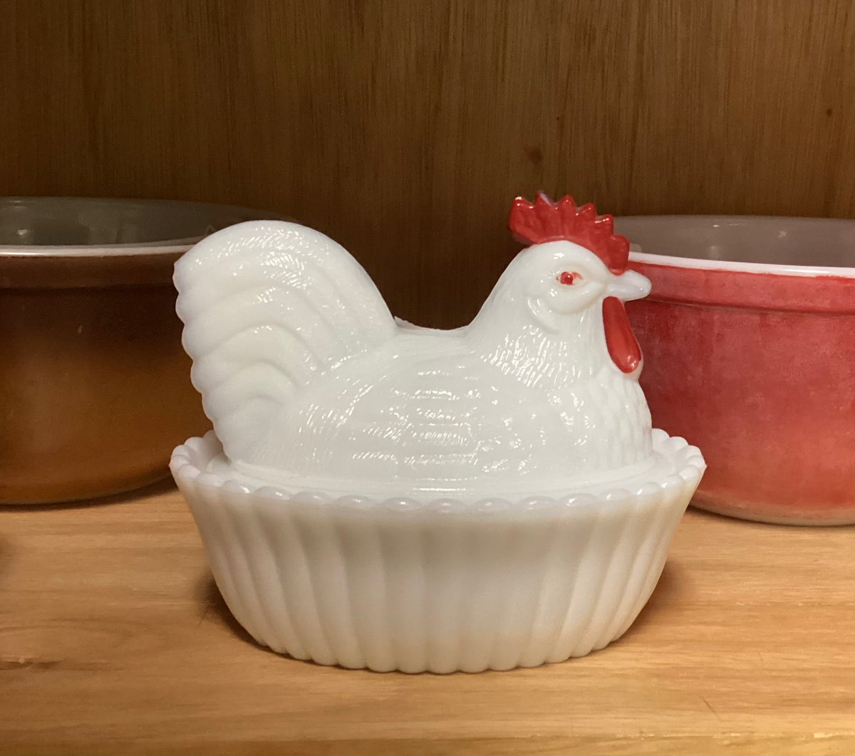 Milk Glass Chicken Bowl shops