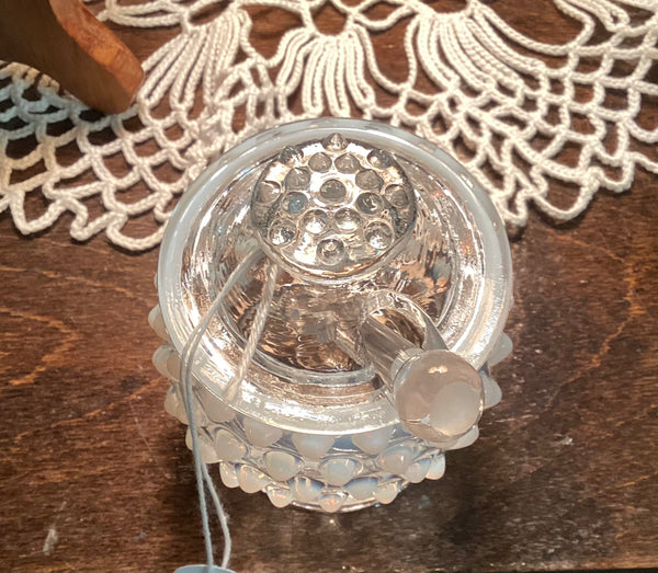 Fenton French White Opalescent Hobnail Mustard Jar w/ Spoon