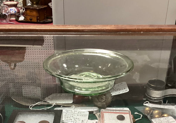 Blown Green Glass Miniature Milk Pan