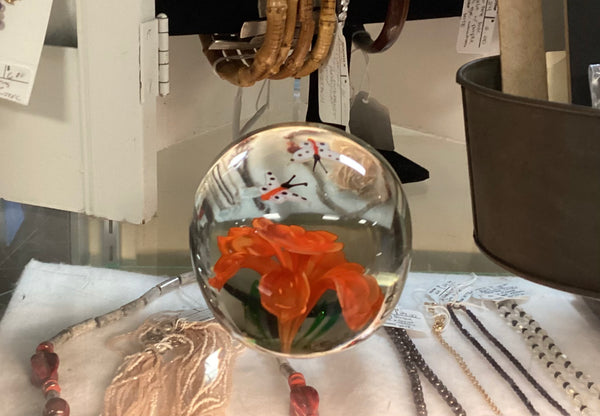 Art Glass Butterfly & Flower Paperweight