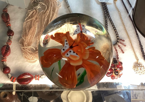 Art Glass Butterfly & Flower Paperweight