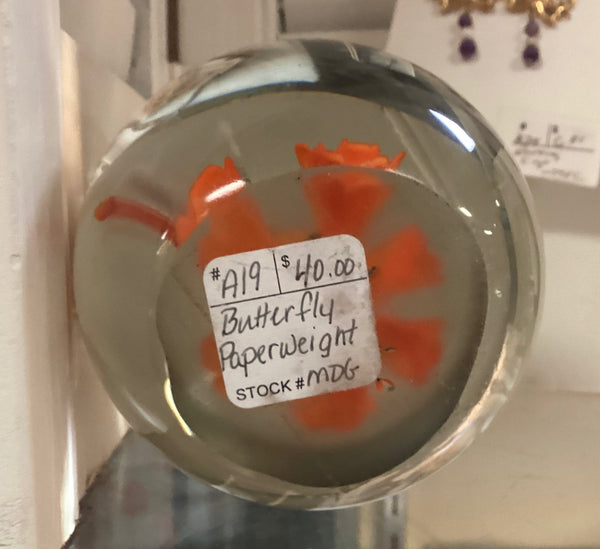 Art Glass Butterfly & Flower Paperweight