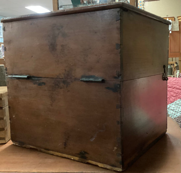 Primitive Antique Wooden Storage Box w/ Hinged Lid