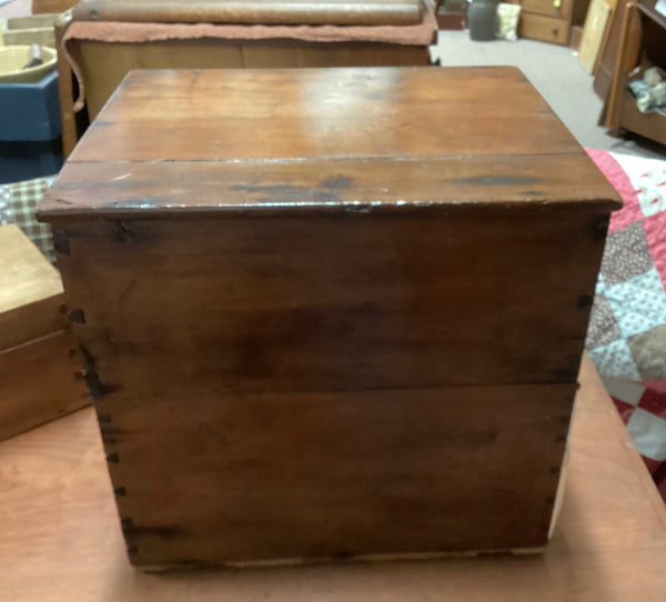 Primitive Antique Wooden Storage Box w/ Hinged Lid