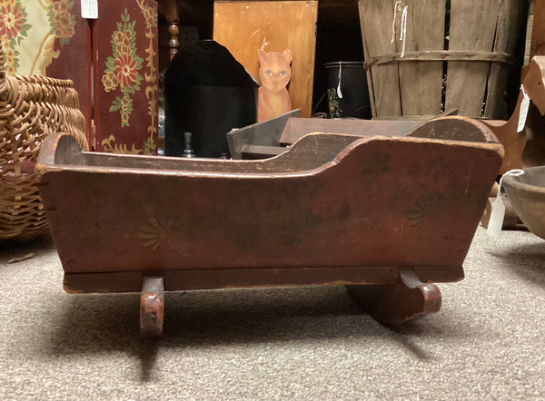 Primitive Painted Wood Doll Cradle w/ Original Paint