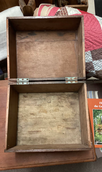 Primitive Antique Wooden Storage Box w/ Hinged Lid