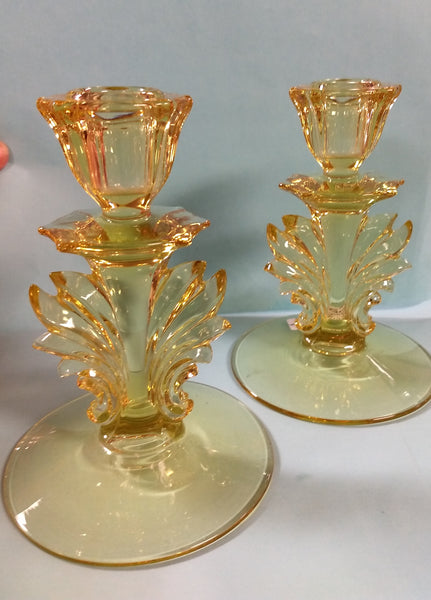Fostoria Yellow Baroque Candlesticks
