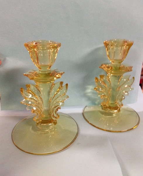 Fostoria Yellow Baroque Candlesticks