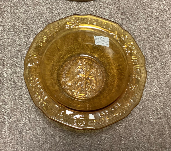 Child's Vintage Mother Goose Nursery Rhymes Amber Glass Cereal Dish