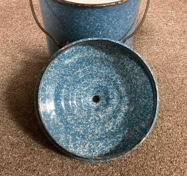 Blue Enamelware Covered Pail w/ Bail Handle