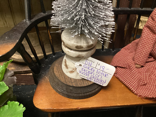 Silver Bottle Brush Tree on Wooden Pedestal