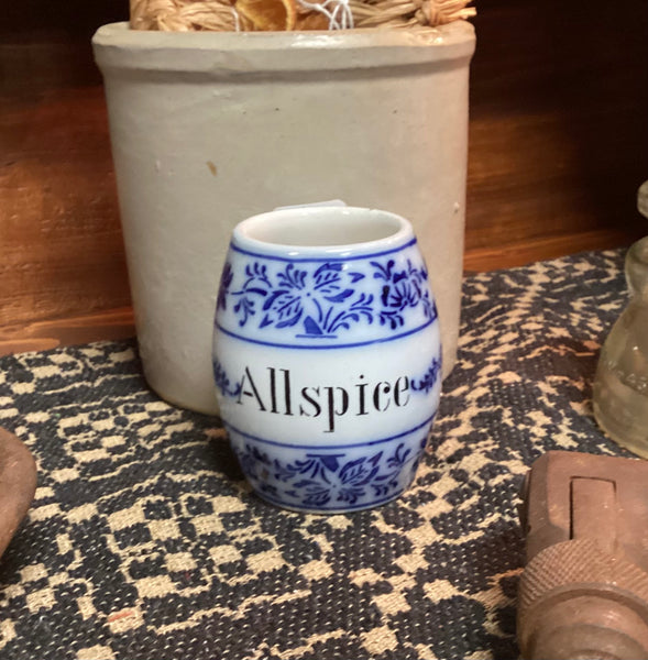 German Made Antique Blue & White Stoneware Allspice Crock