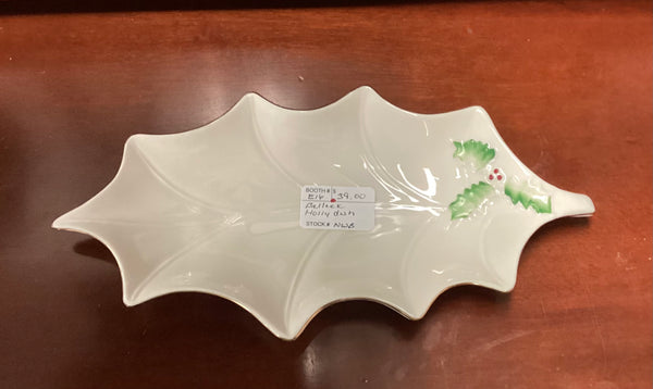 Belleek Pottery Holly Leaf Trinket/Candy Dish