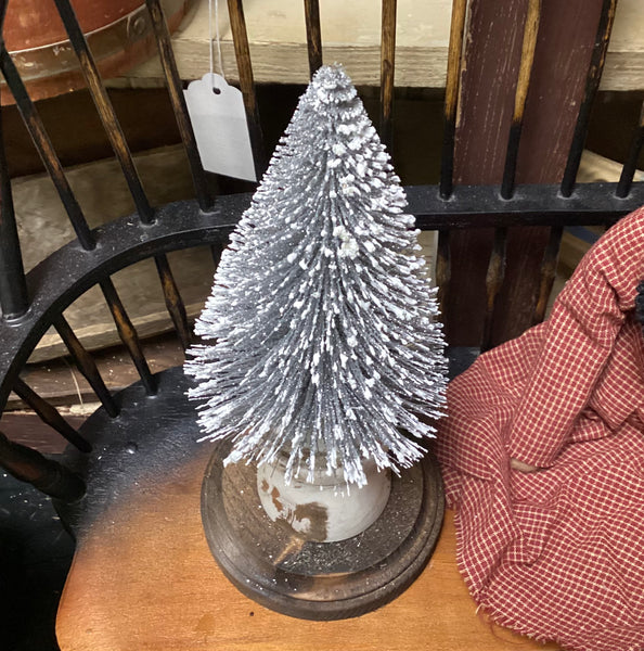 Silver Bottle Brush Tree on Wooden Pedestal